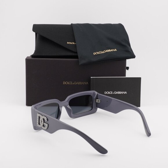 Dolce & Gabbana DG4447B 30906G Rectangle Sunglasses - Grey with Studs/Grey - Picture 9 of 10